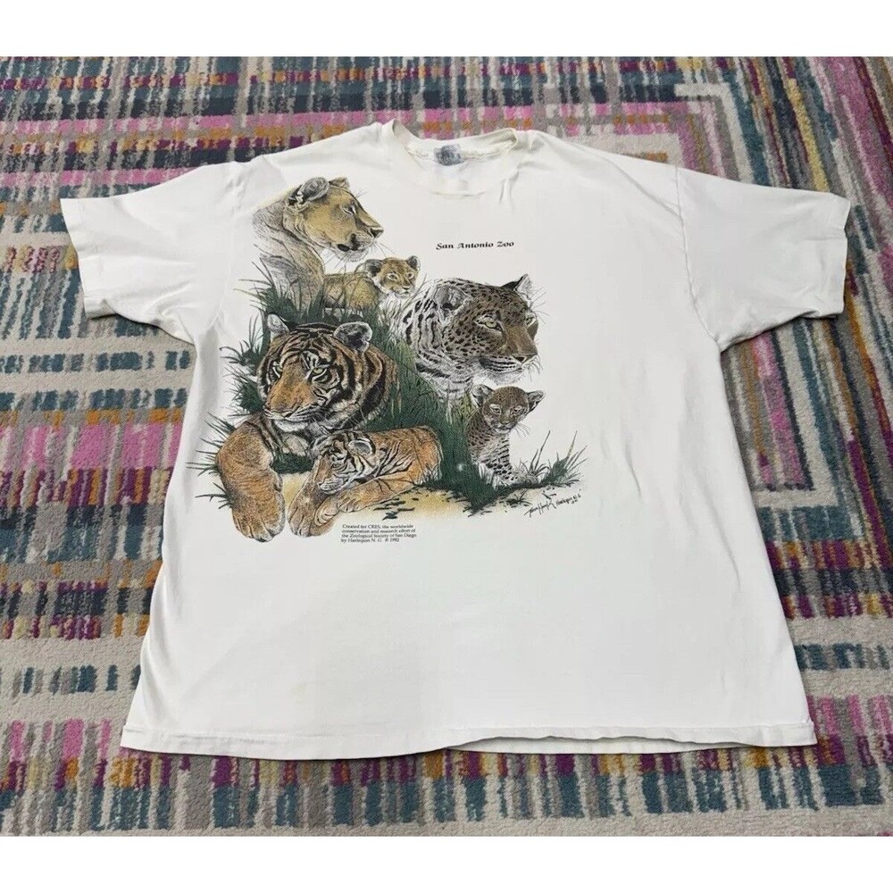 Vtg Harlequin Teena Houck San Antonio Zoo Big Cat Shirt Sz. XL Single Stitch